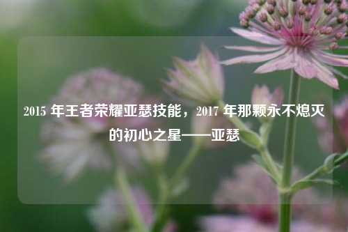 2015 年王者荣耀亚瑟技能,2017 年那颗永不熄灭的初心之星——亚瑟