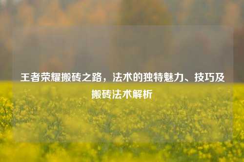 王者荣耀搬砖之路,法术的独特魅力、技巧及搬砖法术解析