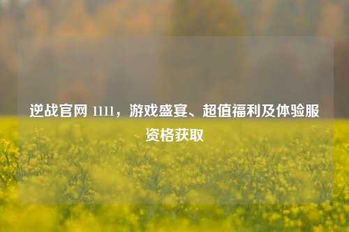 逆战官网 1111,游戏盛宴、超值福利及体验服资格获取