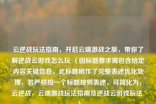 云逆战玩法指南,开启云端激战之旅,带你了解逆战云游戏怎么玩 (因标题要求需包含给定内容关键信息,此标题稍作了完整表述优化处理,若严格按一个标题规则表述,可简化为,云逆战,云端激战玩法指南及逆战云游戏玩法 )
