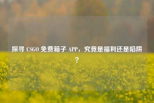 探寻 CSGO 免费箱子 APP,究竟是福利还是陷阱?