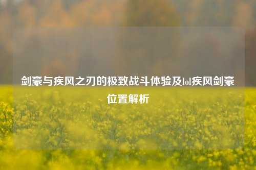 剑豪与疾风之刃的极致战斗体验及lol疾风剑豪位置解析