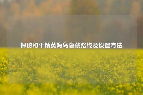 探秘和平精英海岛隐藏路线及设置方法