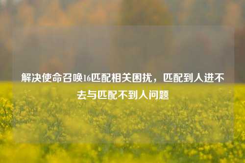 解决使命召唤16匹配相关困扰,匹配到人进不去与匹配不到人问题