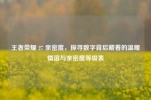 王者荣耀 27 亲密度，探寻数字背后藏着的温暖情谊与亲密度等级表