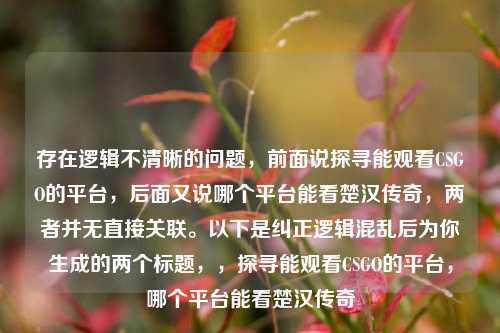 存在逻辑不清晰的问题,前面说探寻能观看CSGO的平台,后面又说哪个平台能看楚汉传奇,两者并无直接关联。以下是纠正逻辑混乱后为你生成的两个标题,,探寻能观看CSGO的平台,哪个平台能看楚汉传奇