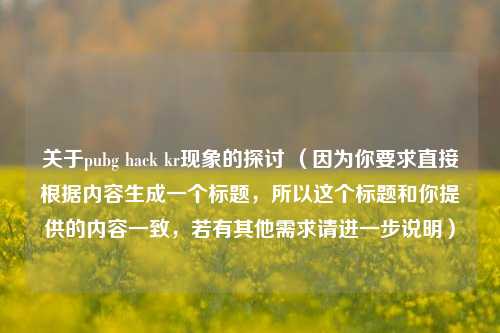 关于pubg hack kr现象的探讨 (因为你要求直接根据内容生成一个标题,所以这个标题和你提供的内容一致,若有其他需求请进一步说明)