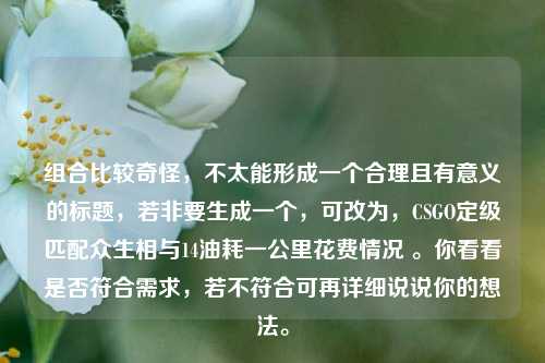 组合比较奇怪，不太能形成一个合理且有意义的标题，若非要生成一个，可改为，CSGO定级匹配众生相与14油耗一公里花费情况 。你看看是否符合需求，若不符合可再详细说说你的想法。