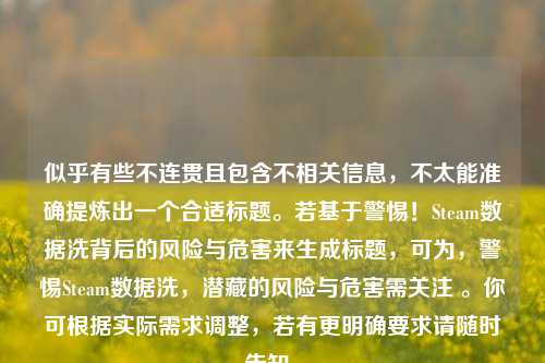 似乎有些不连贯且包含不相关信息，不太能准确提炼出一个合适标题。若基于警惕！Steam数据洗背后的风险与危害来生成标题，可为，警惕Steam数据洗，潜藏的风险与危害需关注 。你可根据实际需求调整，若有更明确要求请随时告知。