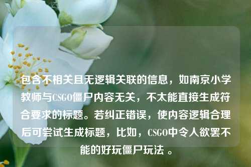 包含不相关且无逻辑关联的信息,如南京小学教师与CSGO僵尸内容无关,不太能直接生成符合要求的标题。若纠正错误,使内容逻辑合理后可尝试生成标题,比如,CSGO中令人欲罢不能的好玩僵尸玩法 。