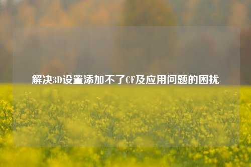 解决3D设置添加不了CF及应用问题的困扰