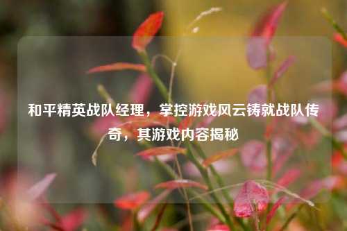 和平精英战队经理，掌控游戏风云铸就战队传奇，其游戏内容揭秘