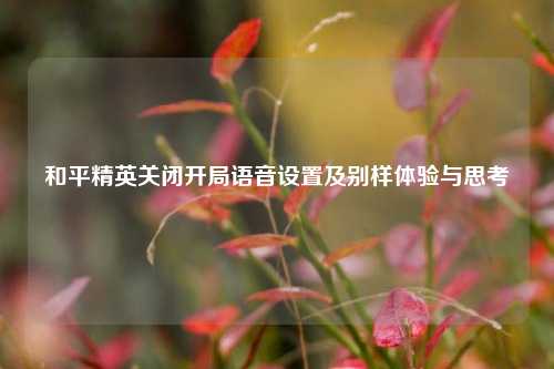 和平精英关闭开局语音设置及别样体验与思考