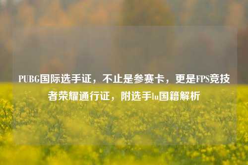 PUBG国际选手证,不止是参赛卡,更是FPS竞技者荣耀通行证,附选手lu国籍解析