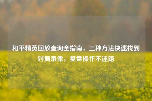和平精英回放查询全指南,三种方法快速找到对局录像,复盘操作不迷路