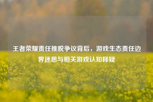 王者荣耀责任推脱争议背后,游戏生态责任边界迷思与相关游戏认知释疑