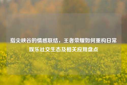 指尖峡谷的情感联结,王者荣耀如何重构日常娱乐社交生态及相关应用盘点